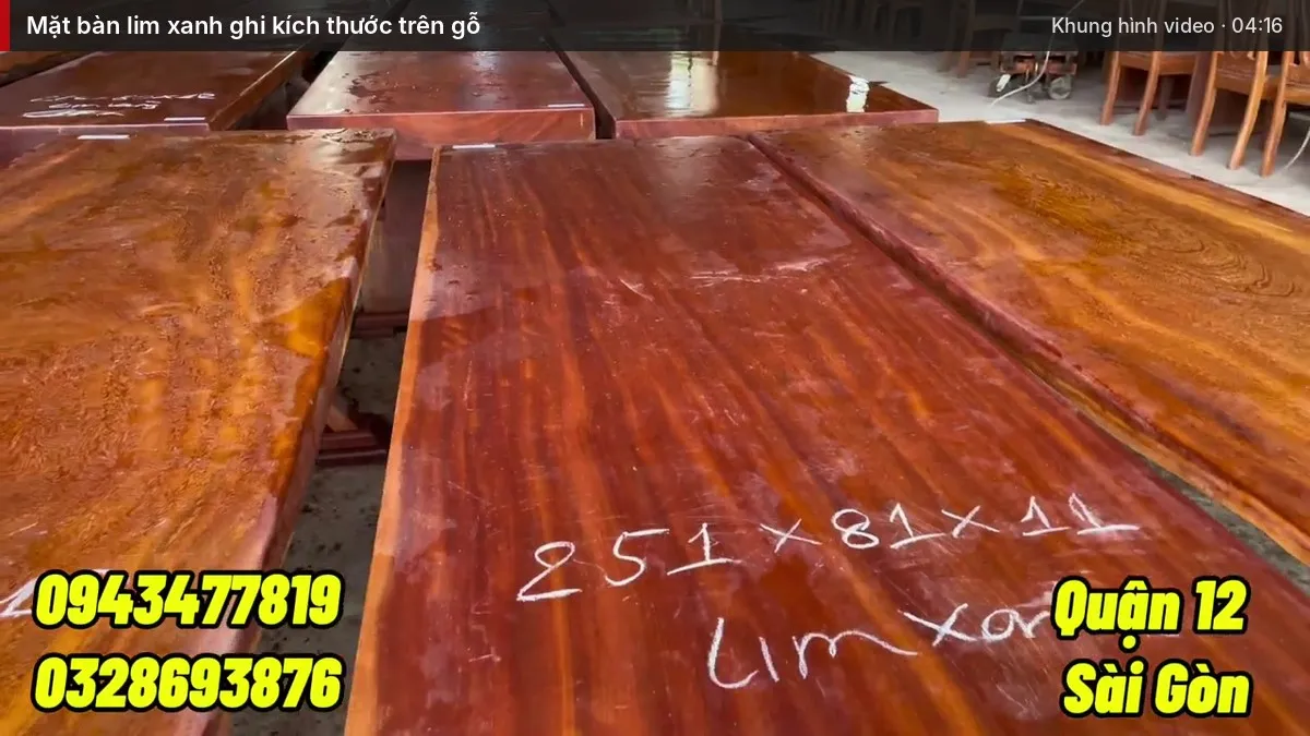 Mặt bàn lim xanh ghi kích thước trên gỗ